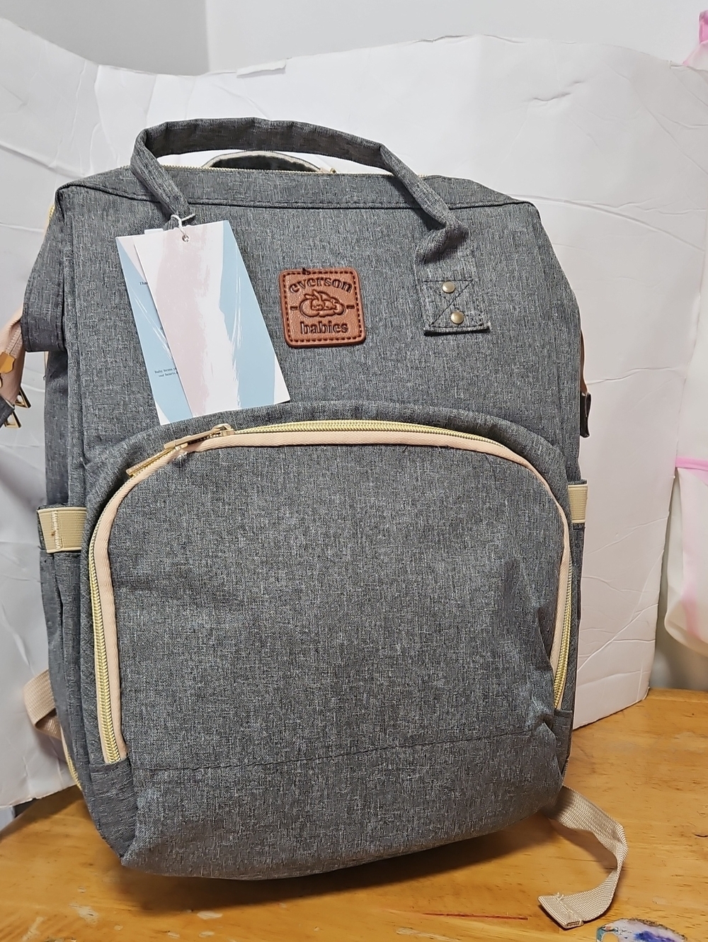 Everson Diaper Bag Backpack Gray & Beige NWT